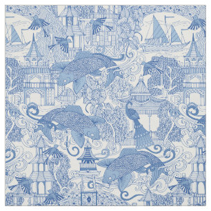 toile blått för chinoiserie tyg