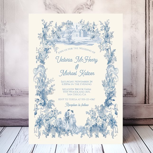 Toile Blommigt chateau Bröllop Inbjudningar (Skapare uppladdad)