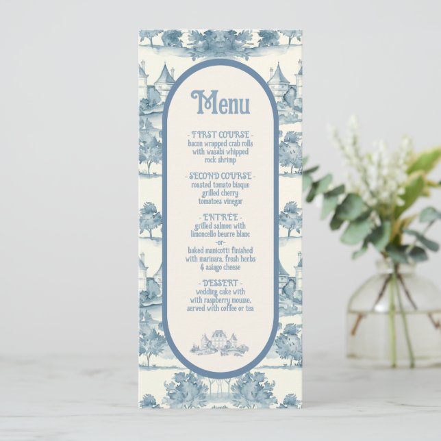 Toile Blommigt chateau Bröllop Menu Meny (Stående Fram)