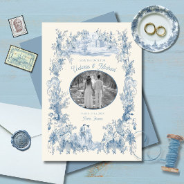 Toile Blommigt chateau Bröllop spara datum Photo Inbjudningar