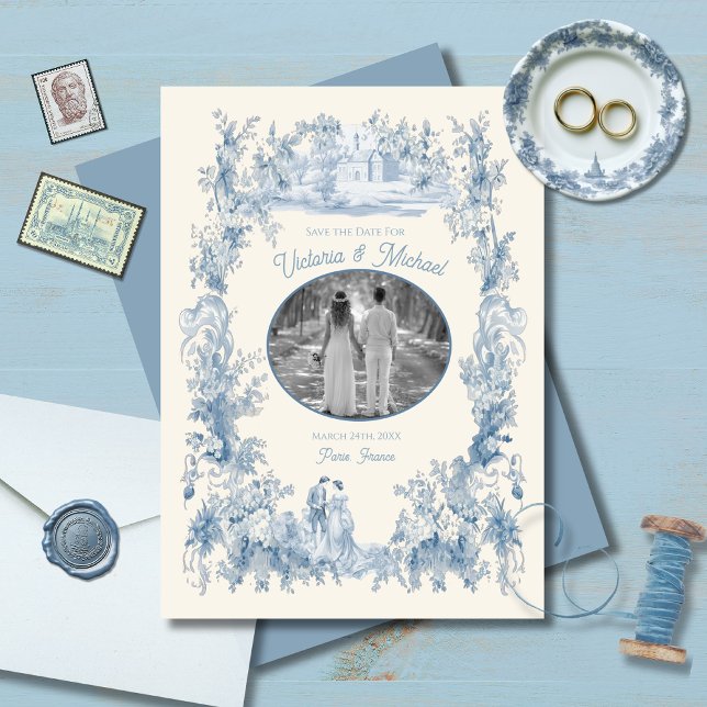 Toile Blommigt chateau Bröllop spara datum Photo Inbjudningar (Skapare uppladdad)