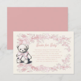 Toile Blommigt Rosa Nalle Bokar för Baby Inbjudningar