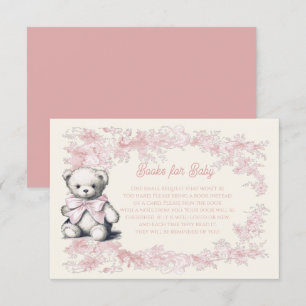 Toile Blommigt Rosa Nalle Bokar för Baby Inbjudningar