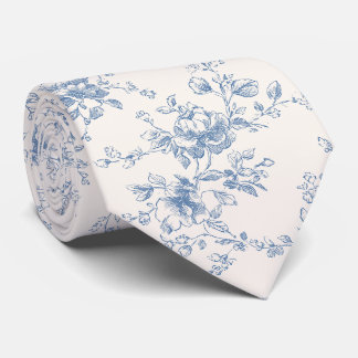 Toile Blomsterbukett Blå Kräm Vintage Botanisk Slips