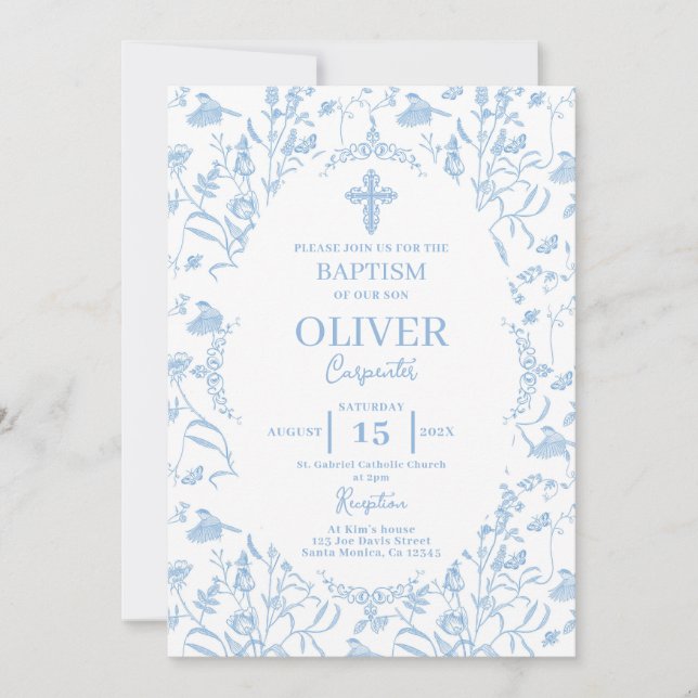 Toile Blue Baptism Inbjudningar (Framsida)