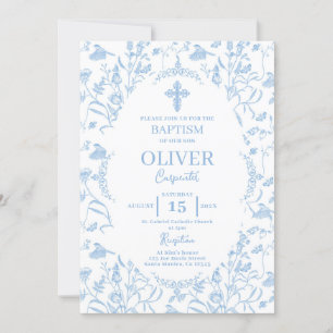 Toile Blue Baptism Inbjudningar