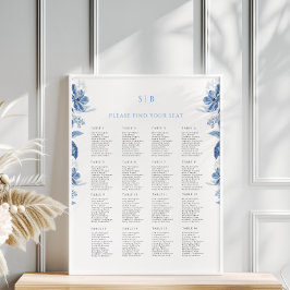 Toile Blue Blommigt Bröllop sittdiagram Poster