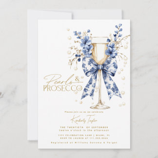 Toile Bow Floral Pärlor & Prosecco Bröllopsdusch Inbjudningar