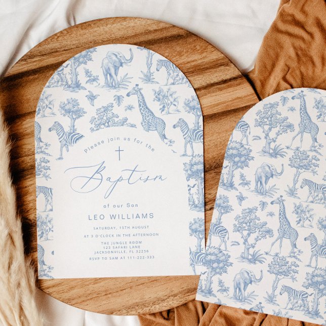 Toile Boy Baptism Safari Chinoiserie-inbjudan Inbjudningar (Skapare uppladdad)