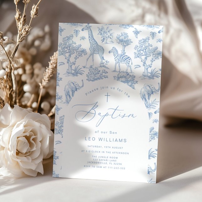 Toile Boy Baptism Safari Chinoiserie Inbjudningar (Skapare uppladdad)