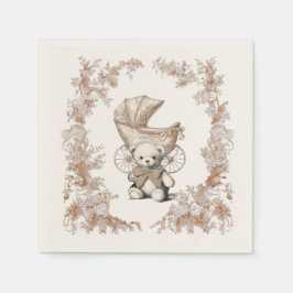 Toile Brown Nalle Carriage Baby Shower Pappersservett