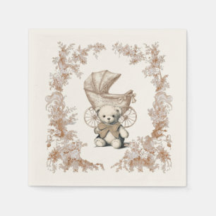 Toile Brown Nalle Carriage Baby Shower Pappersservett