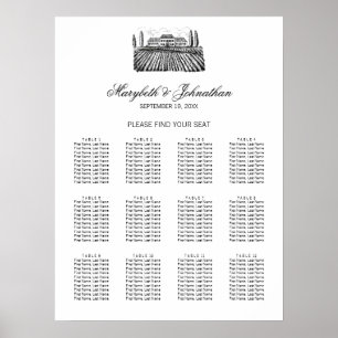 Toile & Calligraphy Bröllop-sätesdiagram Poster