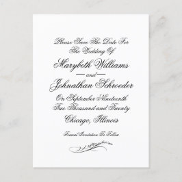 Toile & Calligraphy Bröllop spara datum vykort