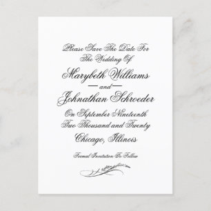 Toile & Calligraphy Bröllop spara datum vykort