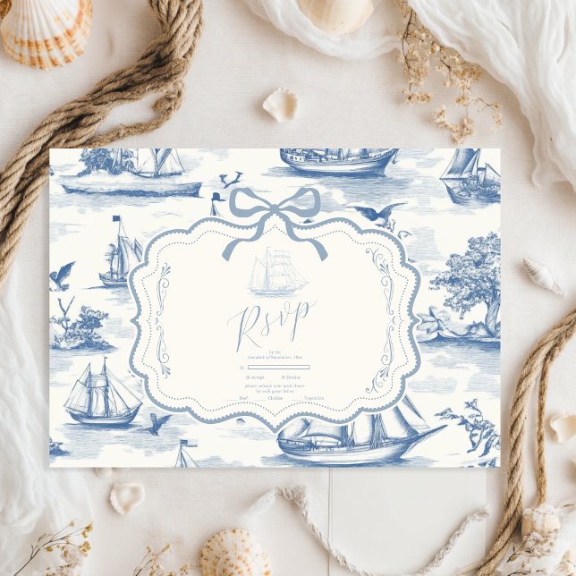 Toile Chic Nautical Bow Bröllop OSA Kort (Skapare uppladdad)