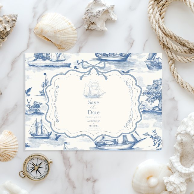 Toile Chic Nautical Bow Bröllop Spara Datumet (Skapare uppladdad)