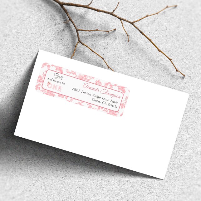 Toile Coquette Rosa Bow Första födelsedag Adress Returadress Etikett (Skapare uppladdad)