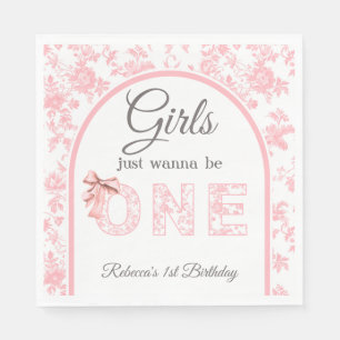 Toile Coquette Rosa Bow Girl Första födelsedagen Pappersservett