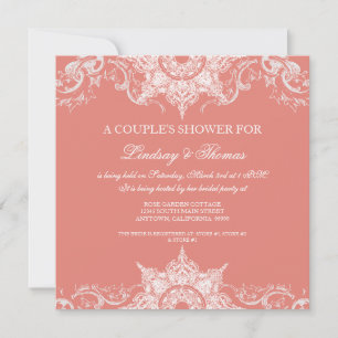Toile Damask Swirl Par Shower Coral Rosa Inbjudningar