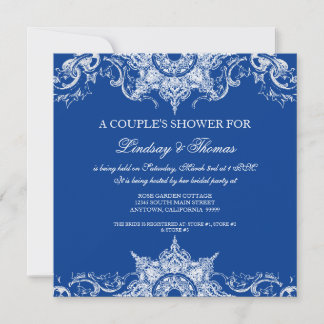 Toile Damask Swirl Par Shower Royal Blue Inbjudningar
