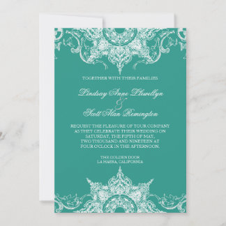 Toile Damask Swirl Wedding Teal Grönt Inbjudningar