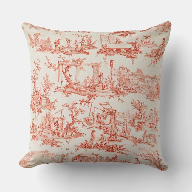 Toile de Jouy, att illustrera bearbetar av manuf Kudde (Framsida)