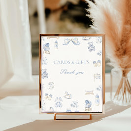 Toile De Jouy Baby Shower Blått Band Bordsskylt Fototryck