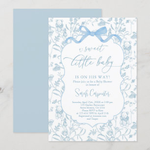 Toile De Jouy Baby Shower blue Bow Boy-inbjudan Inbjudningar