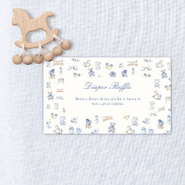 Toile De Jouy Baby Shower Blue Bow Diaper Raffle Tilläggskort