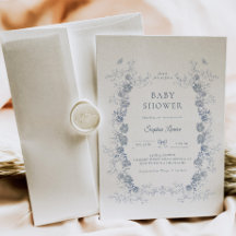 Toile de Jouy Baby Shower Blue Chinoiserie Blommig