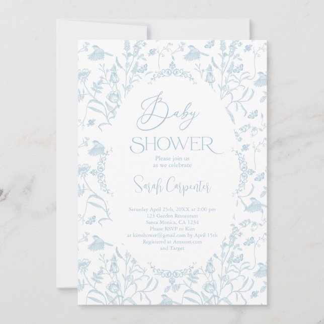 Toile De Jouy Baby Shower Boy-inbjudan Inbjudningar (Framsida)