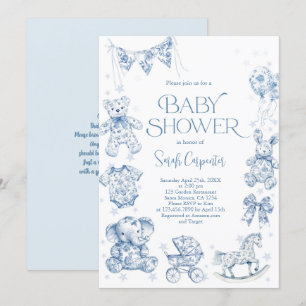 Toile De Jouy Baby Shower Boy Inbjudningar