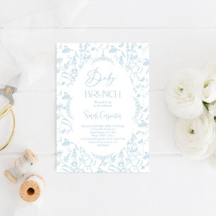 Toile De Jouy Baby Shower Brunch Boy-inbjudan Inbjudningar