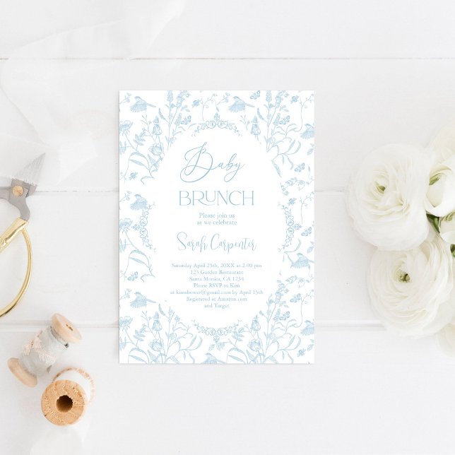 Toile De Jouy Baby Shower Brunch Boy-inbjudan Inbjudningar (Skapare uppladdad)