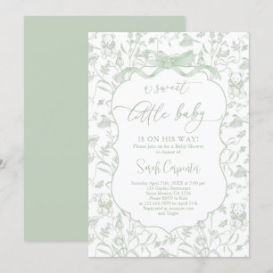 Toile De Jouy Baby Shower med Bow-inbjudan Inbjudningar