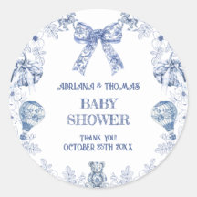 Toile de Jouy baby shower tackkort