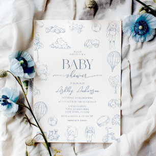 Toile De Jouy Barnrums Baby Shower med Pojke med S Inbjudningar