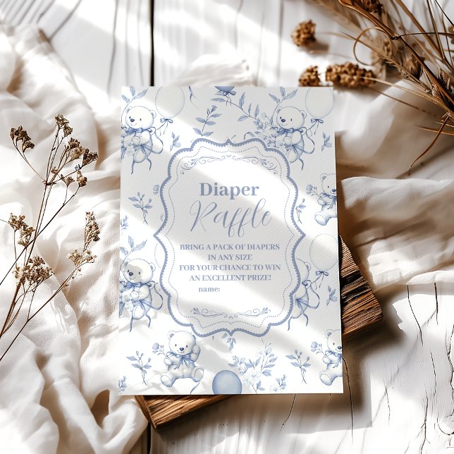 Toile De Jouy Bear Baby Shower Diapper Raffle Tilläggskort (Skapare uppladdad)