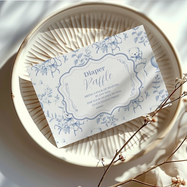 Toile De Jouy Bear Baby Shower Diapper Raffle Tilläggskort (Skapare uppladdad)