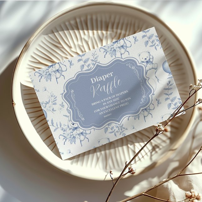 Toile De Jouy Bear Baby Shower Diapper Raffle Tilläggskort (Skapare uppladdad)