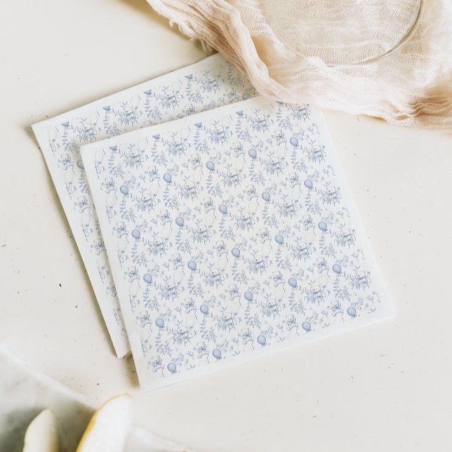 Toile De Jouy Bear Blue Baby Shower Pappersservett (Skapare uppladdad)