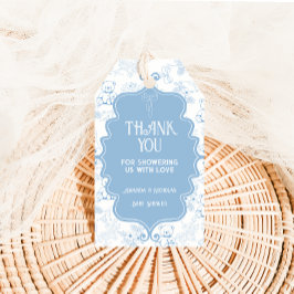 Toile De Jouy Bear Blue Baby Shower Tack Presentetikett