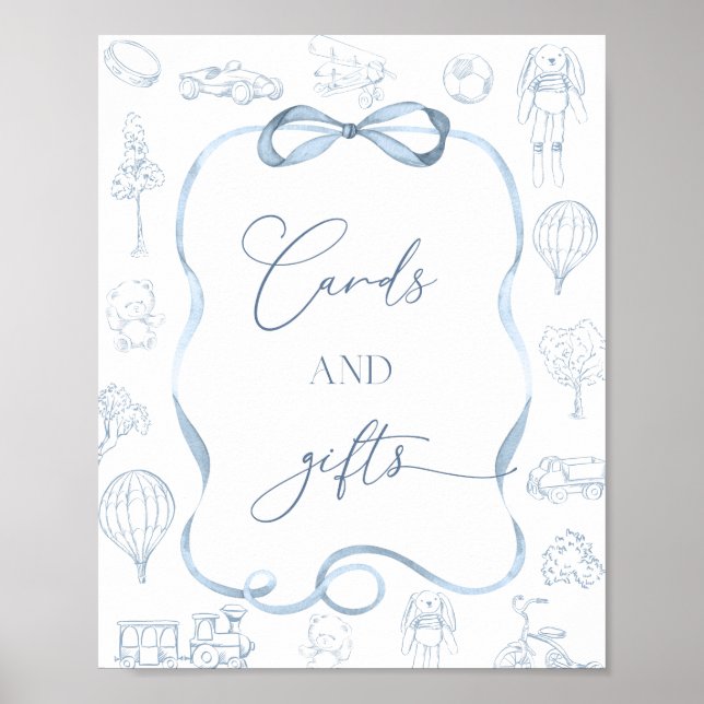 Toile de Jouy Blå Barnkorts- och Presentartiklar Poster (Framsidan)