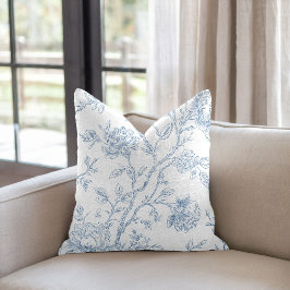 Toile de Jouy Blå Blommig Kudde