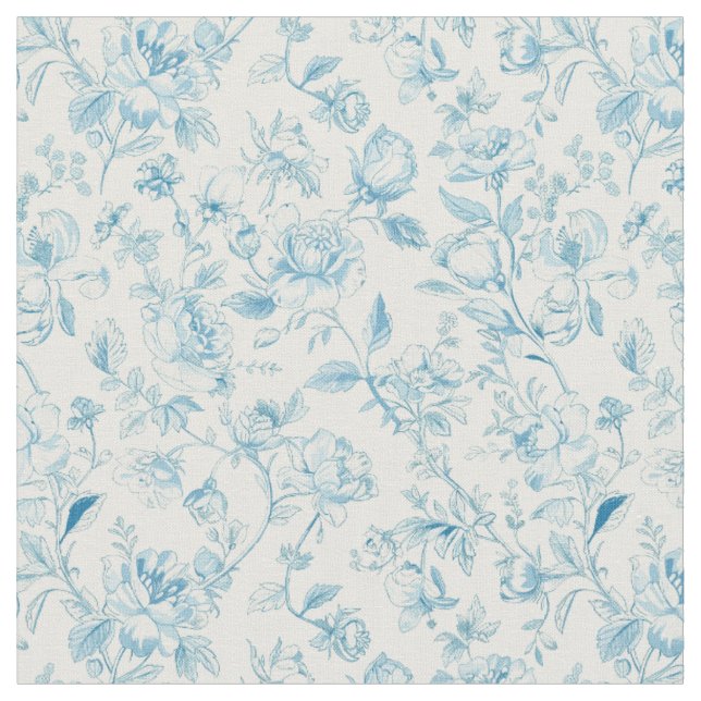 Toile de jouy Blå Chinoiseries Peonies Blommig  Tyg (Närbild)