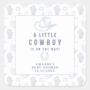 Toile de Jouy Blå Cowboy Western Baby Shower Fyrkantigt Klistermärke