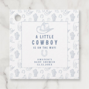 Toile de Jouy Blå Cowboy Western Baby Shower Gåvor Etiketter