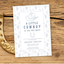 Toile de Jouy Blå Cowboy Western Baby Shower
