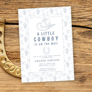 Toile de Jouy Blå Cowboy Western Baby Shower Inbjudningar